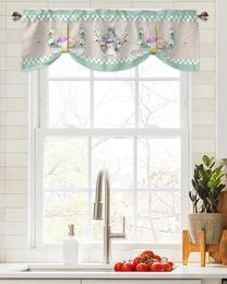 Curtain Easter Plaid Eggs Short Window Adjustable Tie Up Valance For Living Room Kitchen Drapes