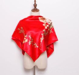 Scarves Designer Brand Spring Women Chinese Style Floral Print Red Blue Beige White Gray Pink Professional Silk Scarf 9090cm7931984