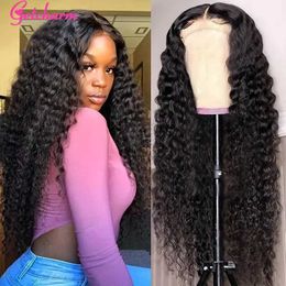 Synthetic Wigs 13x4 13x6 deep wave transparent lace front human hair wig Brazilian Remi curly black female Q240427