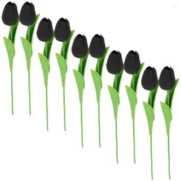 Decorative Flowers 10 Pcs Black Tulip Artificial Fake Tulips Bouquet PU Decor Bedroom For Home Simulation Ornament Bride Faux