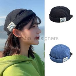 Beanie/Skull Caps New Brimless Dome Melon Cap For Men Women Soft Cotton Landlord Beanie Hat Unisex Japanese Solid Colour Hip Hop Docker Hats d240429