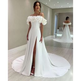 Linie weiß ein Land Garten Hochzeitskleid trägerlose handgemachte Blumen Satin Brautkleider Kleider Vestido de Novia Es