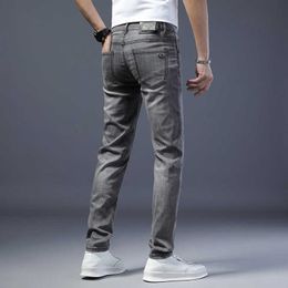 Grey Trendy Jeans Mens Thin Style 2023 Summer Smoke Youth Slim Fit Leggings
