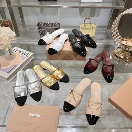 Miui designer sandals mule leather low heels new matching Colour baotou slippers vintage fragrance one word Jane shoes French Mary light mouth single shoes