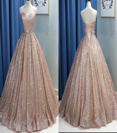 Fashion Rose Gold 2022 Prom Quinceanera Dresses Sweetheart Corset Ribbon With Crystal Long Homecoming Party Designer Evening Forma7679569