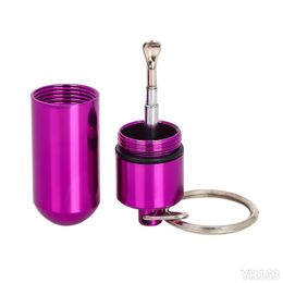 Metal Smoking Chain Ring Herb Tobacco Pill with Telescopic Spoon Keychain Dabber Storage Bottle Stash Case Pocket Jar Container Snuff Snorter Sniffer Box DHL