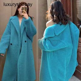 Maxmaras Teddy Bear Coat Womens Cashmere Coats Wool Winter Haining Fur 2024 New Lake Blue for European and American Warmth Thickened Plush Medium l