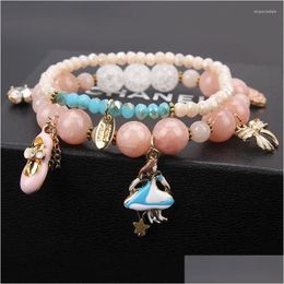 Charm Bracelets Korean Dance Girl Crystal Bracelet Womens 2-Piece Set Fashion Beaded Abalorios Pseras Bransoletki Drop Delivery Dhtvx