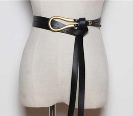 FASHION light gold weight alloy buckle knotted belt solid long waistbands women knot belts soft PU leather body belt coat 2106302437549