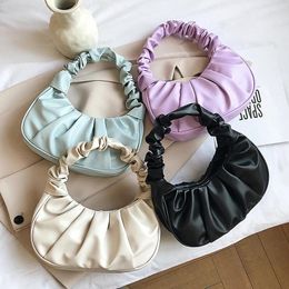 Shoulder Bags Casual PU Leather Handle Bag Women Pleated Cloud Fashion Armpit All-match French Small Handbags Girl Totes