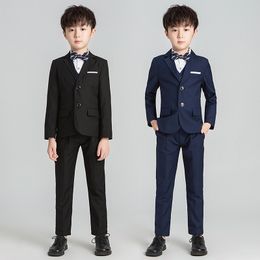 Children's Suit Boys Youth Your Solid Colour Suit Flower Girl Dress Suit Piano Walking Performance Clothes 5 Pieces (Shirt + Suit + Vest + Trousers + Bow Tie)