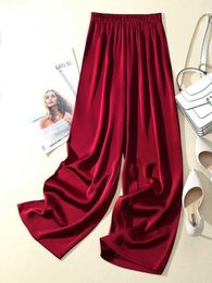 Women's Pants Capris 2023 Summer Fashion Casual Temperature Satin Wide Legged Pants Thin Vertical Straight Pants Womens Short Wear Womens Jogger Y240429