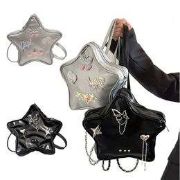 Butterfly Star Backpack Cute Y2k Heart Y2k Shoulder Bag Large Capacity Korean Style Leather School Bag Streetwear 240426