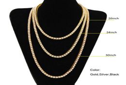 Style Men Hip Hop Single Row Full 5mm Rhinestone Alloy Necklace Popular Rocker Rapper Bling Iced Out Tennis Jewellery Gold Silve2485970