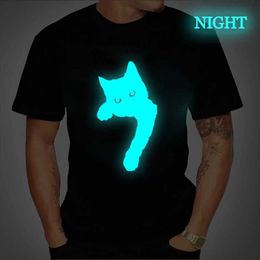 Men's T-Shirts Men T-shirts Clothing Cat Luminous Design Clothes Personality Casual Hip Hop T Shirt Men Short Slve Round Sport T Shirt Y240429
