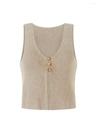 Women's Tanks Women Summer Knit Tank Tops Casual Solid Color Button Chic V-neck T-shirt