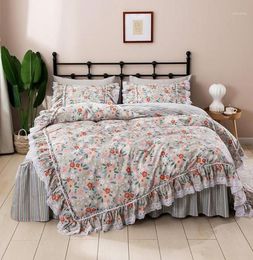 Korean princess lace ruffles floral skirtstyle bedding set pure cotton pastoral ropa de cama couvre lit duvet cover set11857279