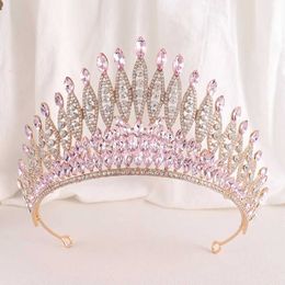 Tiaras New Sweet Big Opal Crown Bridal Hair Accessories Elegant Queen Crystal Tiaras Girls Wedding Dress Headbands Headwear