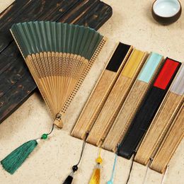 Decorative Figurines Dance Folding Fan Vintage Style Tassel Dancing Handheld Bamboo Handle Faux Silk Chinese Wooden Wedding Party