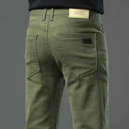 Men's Jeans Autumn New Mens Ultra Thin Elastic Fashion Soft Fabric Denim Pants Army Green Coffee Brand Trousers Q240427