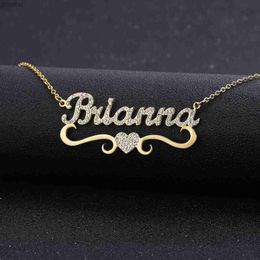 Pendant Necklaces Heart shaped personalized name necklace customized for women gold stainless steel sparkling pendant personalized ICED OUT NECKLACEWX