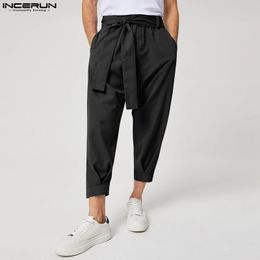 INCERUN Mens Fashion Solid Color Pants Drawstring Leisure Harem Trouser Chinomens Loose Wide Leg Trousers S5XL 240428