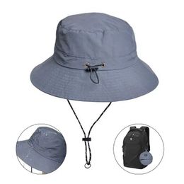 Summer Foldable Bucket Hat for Women Men Light Waterproof Beach Caps with Hook Adjustable AntiUV Face Protection Fishing 240425
