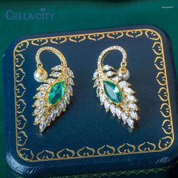 Stud Earrings Cellacity Vintage Design Women's Silver With Green Zircon Gemstones 5a Wedding Party Wholesale Gift