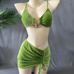 Women's Swimwear Swimsuit Women Bikini 2024 Seaside Beach Sexy Three-Piece Suit With Chest Pad Small Push Up Spring Vacation
