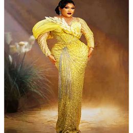 Sarı Arapça nov Ebi aso kılıf balo elbisesi payetli dantel boncuklu akşam resmi parti ikinci resepsiyon doğum günü nişan elbiseleri robe de soiree es