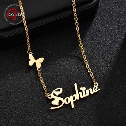 Pendant Necklaces Goxijite Fashion Customized Stainless Steel Name Necklace with Butterfly Suitable for Women Personalized Letter Gold Necklace GiftWX