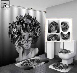 African American Black Women Print Shower Curtain Set Waterproof Bathroom Curtains Soft Antislip Bath Rugs Toilet Cover Carpets 21429334