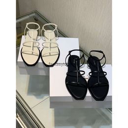 The Row Leather T-bar shoes Shoes TR Sandals Constance Women Buckle-fastening Ankle Strap Fashion Runway Real Genuine Leather Sandals 35-39