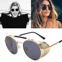 Sunglasses NEW Round Steampunk Men Women Fashion Metal Glasses Brand Design Vintage High Quality UV400 Gafas H240429