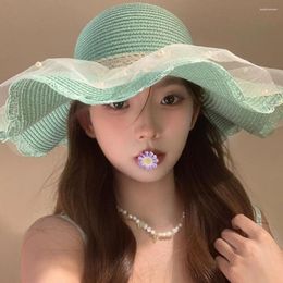 Wide Brim Hats UV Protection Beach For Women Trendy Floppy Summer Straw Foldable Cap 2024