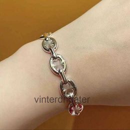 High-end Luxury Hrms Bangle Pig Nose Bracelet Female Open 925 Sterling Silver Design Cool and Trendy Instagram Couple Versatile Ring Style