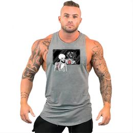 Men's Tank Tops Summer Fashion Gym 2D Vintage Fun Skull Man Print Casual Hip Hop Grey S-4XL Vest Y2K