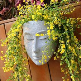 Planters Pots Facial planter creative DIY head plant facial mask vase used for wall decoration resin installation Q240429