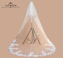 2021 New Design 3M Lace Edge Cathedral Wedding Veil With Comb 3D Flower One Layer Long Tulle Veil Bridal Voile White Ivory Welon X2244156