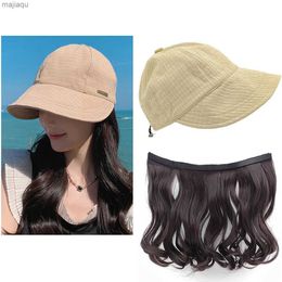 Caps Hats Hats for women large Brim sun hats for spring and summer detachable long wave baseball cap wigsL240429