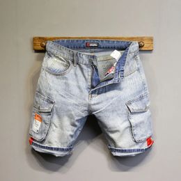 Summer Mens Cowboy Fashion Brand Work Clothes Pocket Slim Fit 5-point Denim Shorts Luxury Men Jeans Shorts 240428