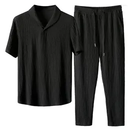 Men's Tracksuits Sets Summer Thin High-end Sports Suit Spring And Casual Black White Short Sleeve Long Pants Men Clothing