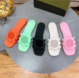 Designer Sandals Women Letter Interlocking Slides Rubber Slippers Ladies Flat Beach Sandals Jelly Script Orange Summer Mules Waterproof Luxury Pool Slippers