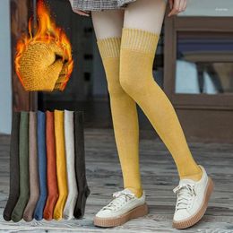 Women Socks In Long Tube Over The Knee Thicken Warm Casual Solid Color Winter Plush Thermal Ladies Stocking