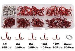 Fishing Hooks 180pcsBox Treble Tackle Kit High Carbon Steel Round Bend With Stainless Double Split Rings7372154