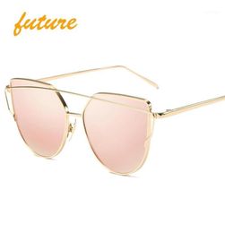 Sunglasses Whole Future Cat Eye Women 2021 Design Mirror Flat Rose Gold Vintage Cateye Fashion Sun Glasses Lady Uv400 Female11736585