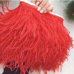10 MeterLot Ostrich Feathers Trim 8-10CM 10-15 CM Red Plumes Ribbon for Wedding Accessories Decoration Sewing Crafts Wholesale 240417