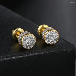 Stud Earrings Trend 6mm Classic Round Zircon Men's Gold Colour Iced Out Screw Ear Homme Accessories Hip Hop Rock Jewlery OHE176