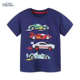 T-shirts Little Maven 2024 Fashion Childrens Clothing Summer New Kindergarten Boy Cartoon Car T-shirt Childrens ClothingL2404