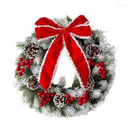 Decorative Flowers Light Up Christmas Wreath Pre-lit Artificial Adorned With Bowknot Pinecones Red Berries For Front Door